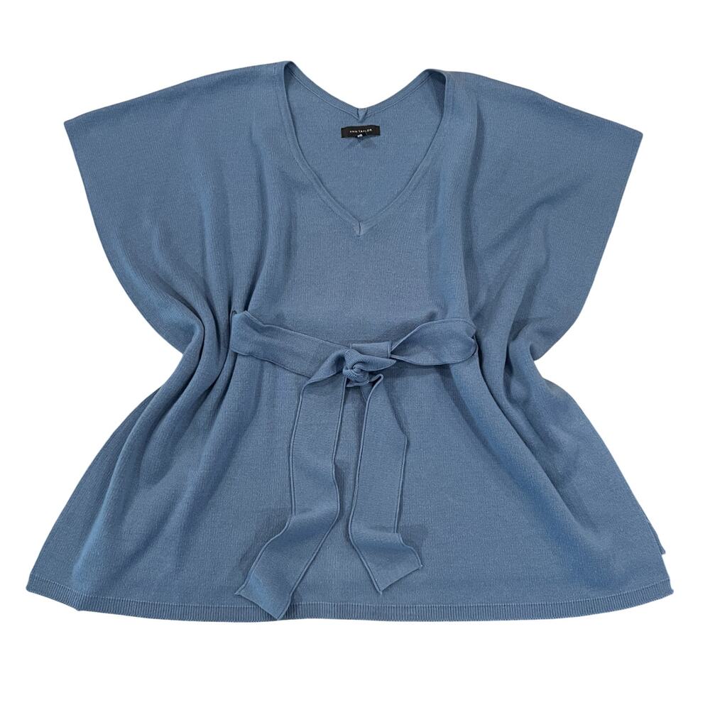 Ann Taylor Blue Belted V-Neck Knit Poncho Sweater - SIZE XS/S
